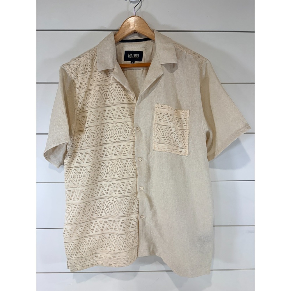 Malibu by Drill Clothing Co Men's Medium Tan Textured Short Sleeve Button Shirt